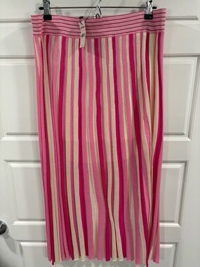 Express Pink & Cream Striped Midi Skirt
